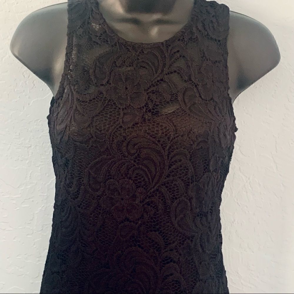 Ambiance Black Lace Overlay Midi Dress Size Small - Picture 3 of 15